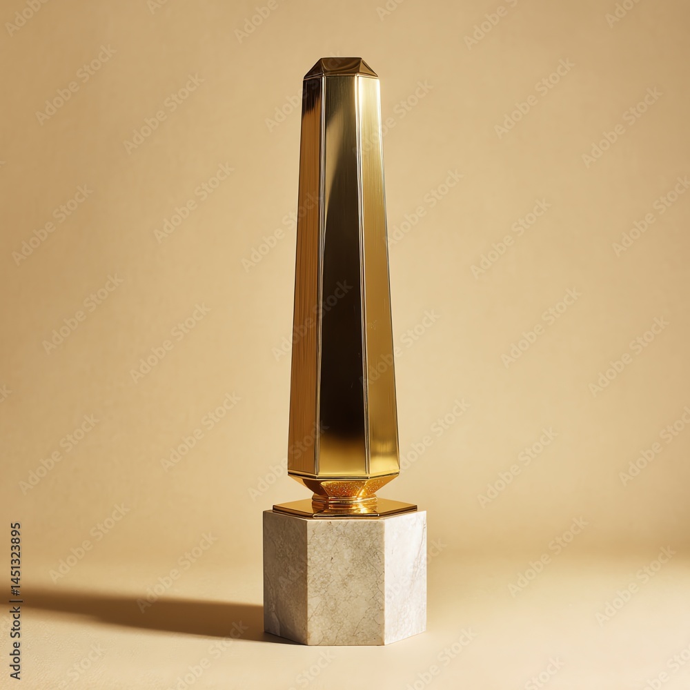 Golden trophy on a marble base against a neutral background.
