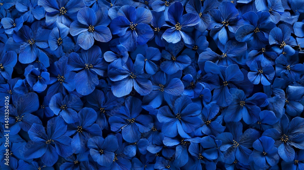 Dense cluster of vibrant blue flowers with rich color and details.