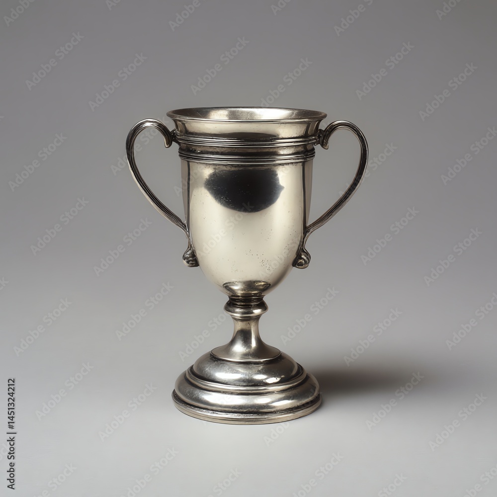 Elegant silver trophy on a minimalist background.
