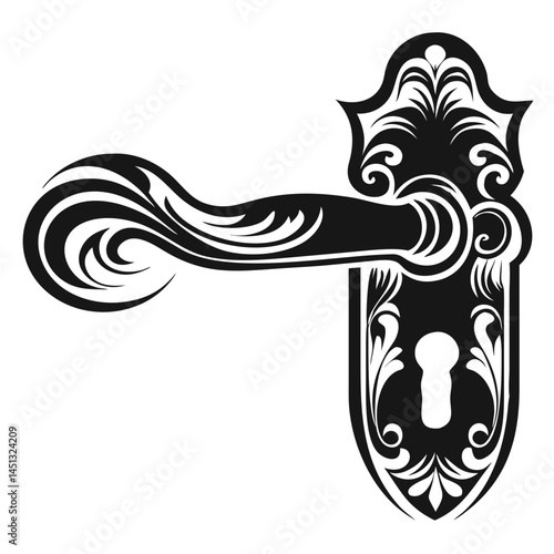 Decorative Door Handle Vector - Vintage Ornate Lock, Elegant Door Knob Design,High-quality vector of a decorative door handle with an ornate lock design, perfect for home decor, vintage furniture