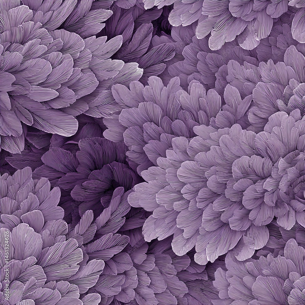 Vibrant purple chrysanthemum floral pattern on a white isolate background.