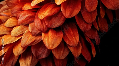 Obraz na płótnie Close-up of vibrant orange and yellow flower petals on a dark background. w salonie