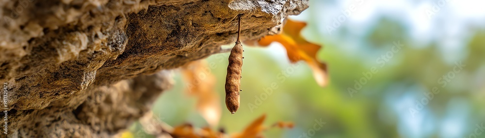 Close-up of a tree branch with golden leaves in natural setting.
