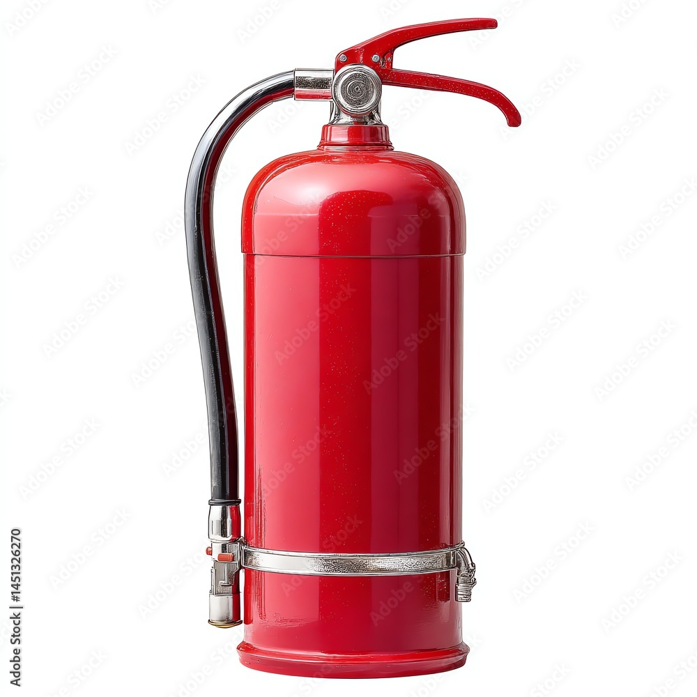 Red fire extinguisher with no background for safety awareness.