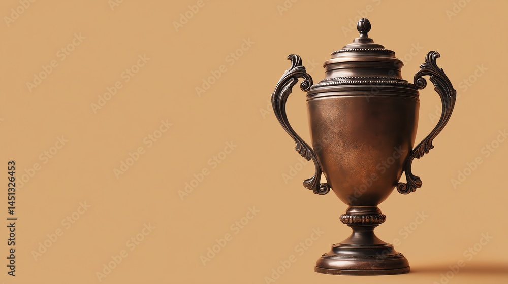Bronze trophy on a beige background, symbolizing achievement and success.