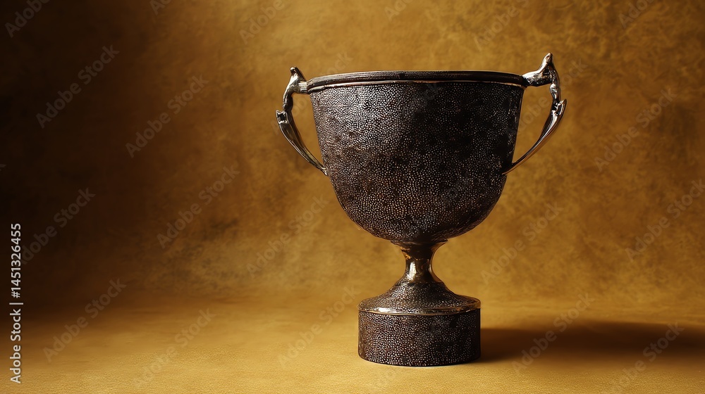 A vintage trophy on a golden background, symbolizing achievement and victory.