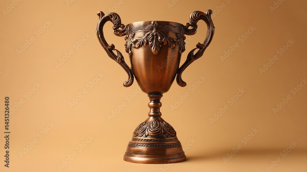 Beautiful vintage trophy with intricate design, isolated on a warm-toned background.