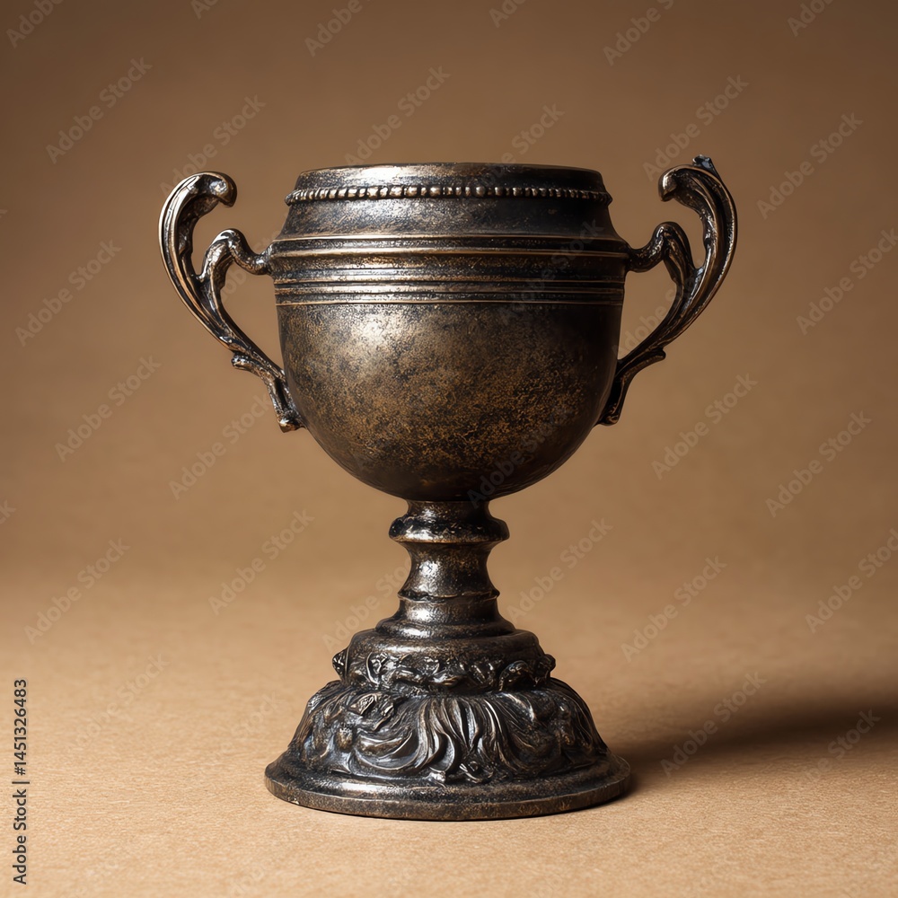 Vintage trophy concept on plain background, symbolizing achievement and victory.