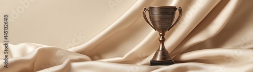 Obraz na płótnie Bronze trophy on elegant cream fabric background. w salonie