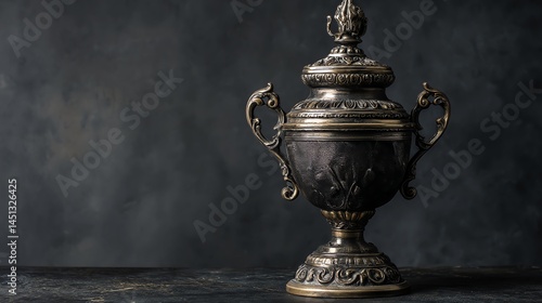 Obraz na płótnie Antique decorative trophy on dark background, elegant design and intricate details. w salonie