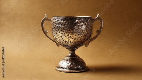 Obraz na płótnie Detailed silver trophy on a golden background, symbolizing achievement and success. w salonie