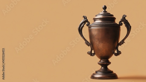 Obraz na płótnie Bronze trophy on a beige background, symbolizing achievement and success. w salonie