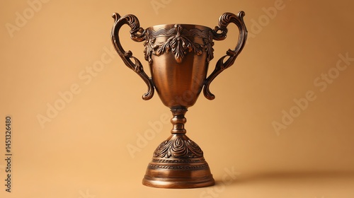 Obraz na płótnie Beautiful vintage trophy with intricate design, isolated on a warm-toned background. w salonie