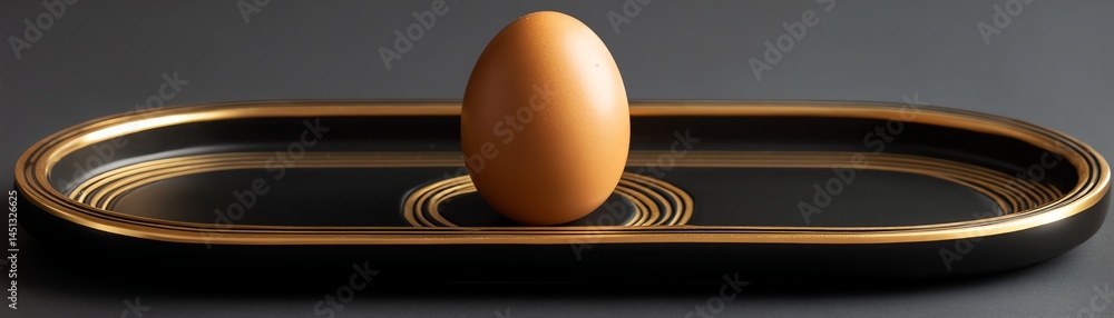 Egg positioned on a stylish tray against a dark background.