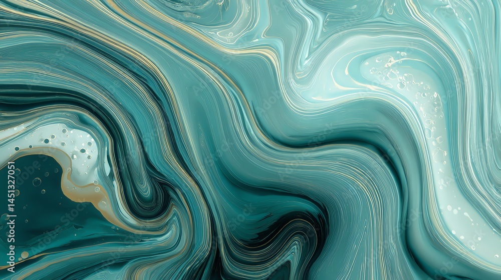 Abstract teal and golden swirl patterns, high-resolution background.