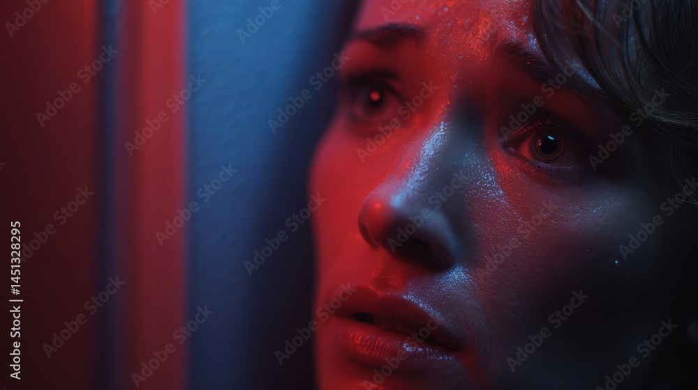 Close-up of a woman's distressed expression. Close-up of a woman's distressed expression.