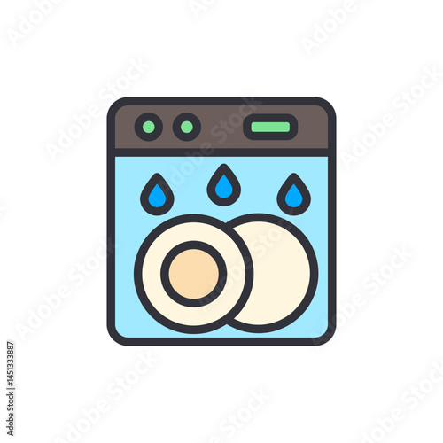 Dishwasher colored icons, minimalist vector illustration ,simple transparent graphic element .Isolated on white background