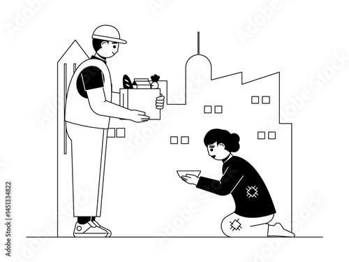 High unemployment rate causing people to be deprived. Social issue vector illustration. Black and white  style. Flat and outline illustration concept.