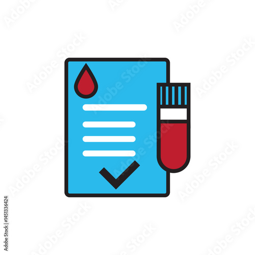 Blood test result lab report health vector icon. Medical checklist patient paperwork, blood test