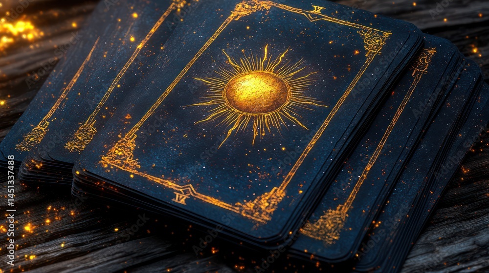 Mystical tarot cards on wooden table