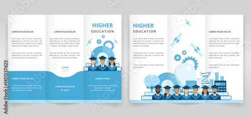 Trifold brochure, pamphlet or triptych leaflet template for promoting higher education programs