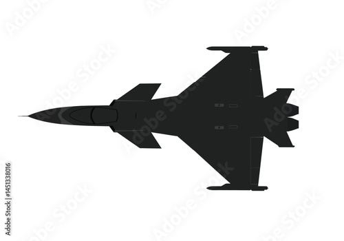 Gripen silhouette. This image shows a top-view silhouette of a Gripen fighter jet, also known as a military aircraft or combat plane. Vector clipart illustration design.