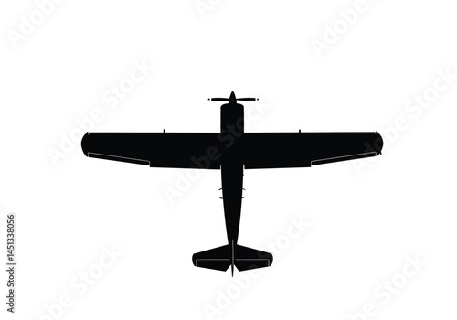Bush plane silhouette. This image shows a top view of a bush plane, also known as a light aircraft, in a black and white silhouette style. Vector clipart illustration design.