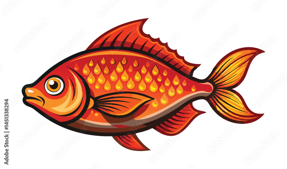 Fototapeta premium Goldfish, a popular aquarium pet and aquatic animal, swims gracefully on a plain white background