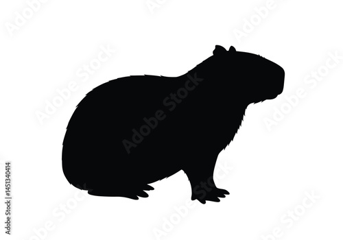 Capybara silhouette. This image shows a black silhouette of a capybara, which is a large rodent native to South America. Vector clipart illustration design.