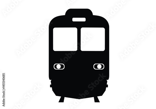 Train front silhouette. This image shows a front-view silhouette of a train, highlighting its streamlined shape and structural design. Vector clipart illustration design.