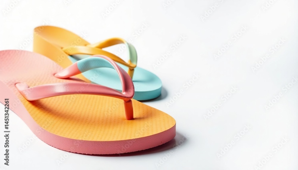 Close-up view of isolated flip-flop, white backdrop , single, clean, shadowless Close-up view of isolated flip-flop, white backdrop , single, clean, shadowless