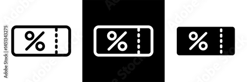 Coupon Discount Sale Icons Graphic. Voucher, Percentage Offer, Promotion Symbols. Perforated for Shopping Retail. Outline and Solid Vector Styles