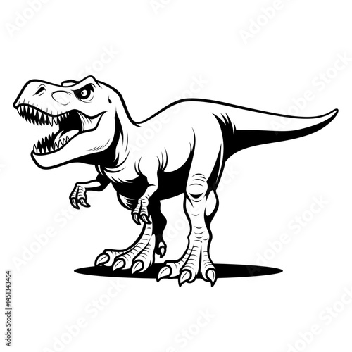 Vector illustration of T-Rex dinosaurs, in black and white, showcasing detailed and fierce expressions, perfect for adding a prehistoric touch to any design project