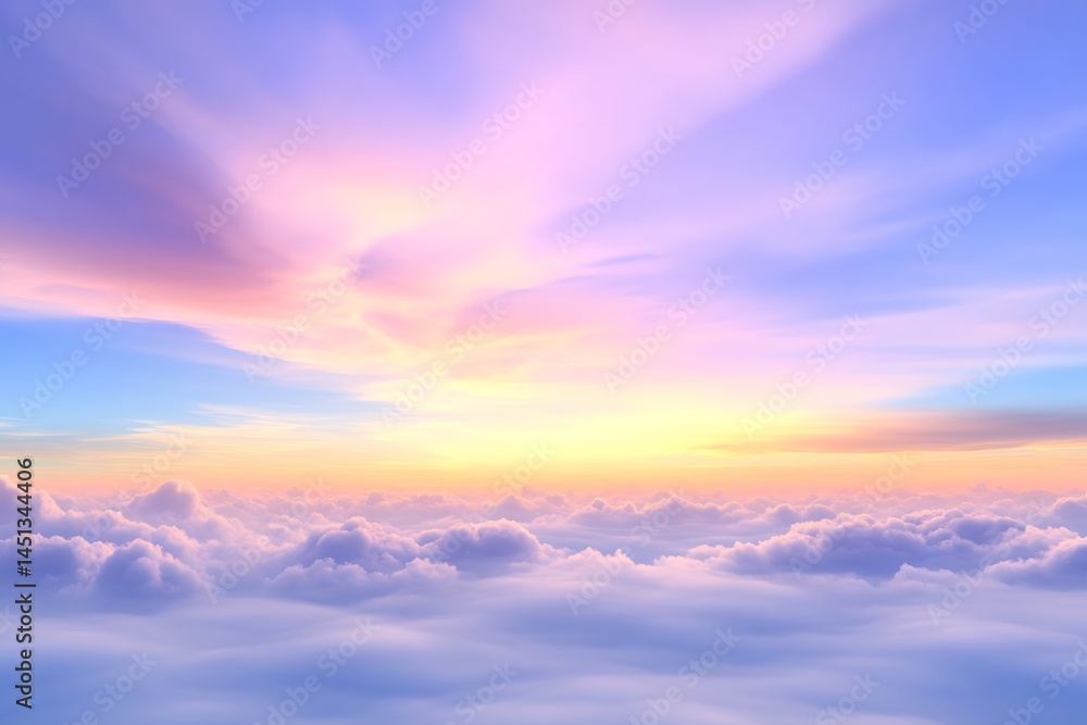 Obraz premium Dreamy pastel sky and ethereal cloudscape panoramic with a horizon glow