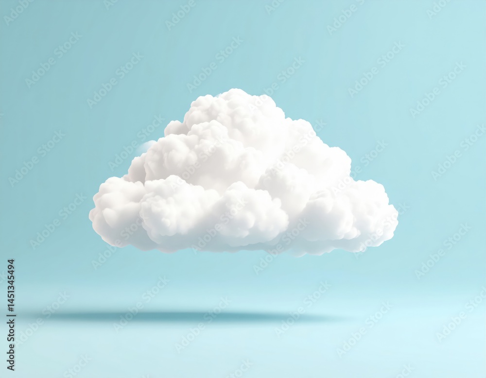 Floating Fluffy Cloud Against Pastel Blue Background Floating Fluffy Cloud Against Pastel Blue Background