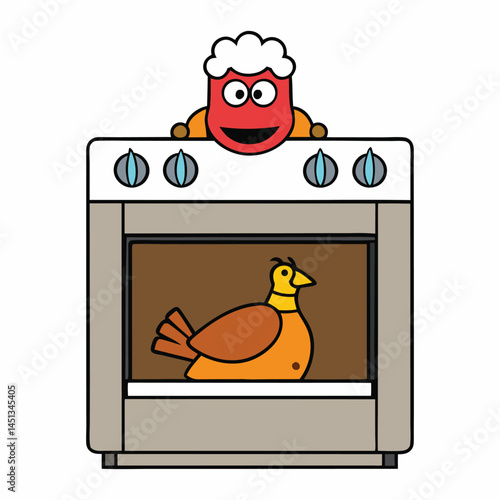 A golden-brown Thanksgiving turkey roasting in the oven, surrounded by herbs and vegetables, filling the kitchen with warm, savory aromas of the holiday feast.
