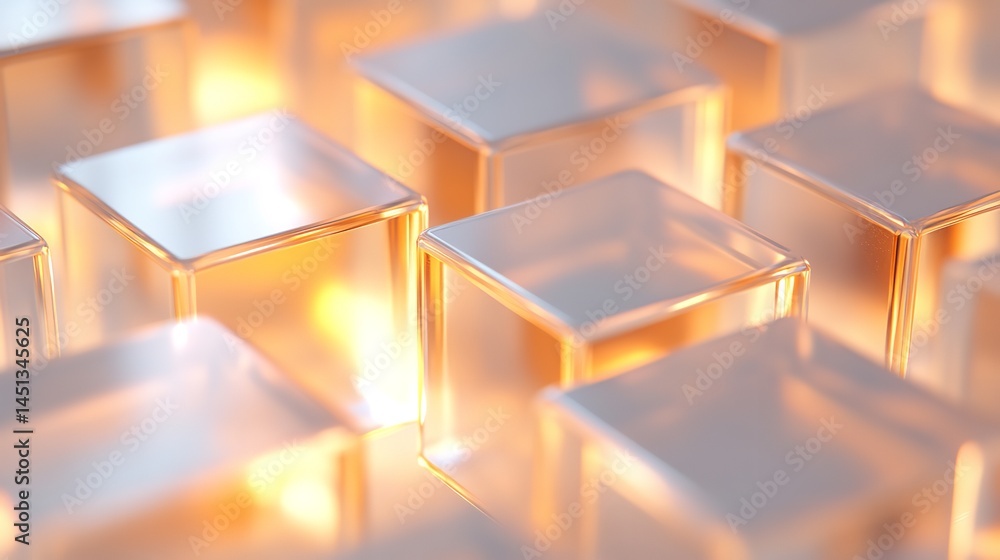 A Striking Composition of Transparent Cubes Arranged in Layers, Illuminated by Warm Golden Light. A Striking Composition of Transparent Cubes Arranged in Layers, Illuminated by Warm Golden Light.