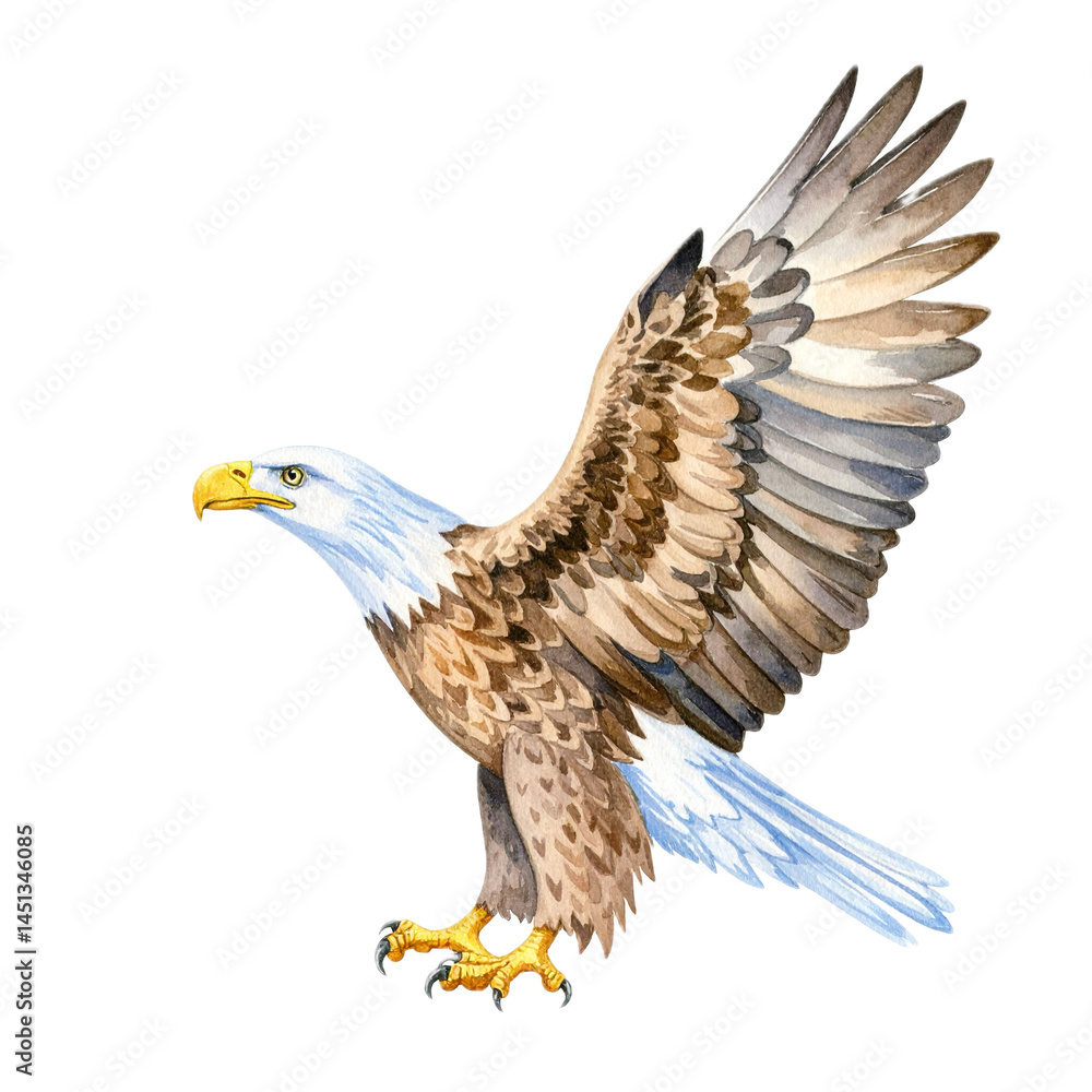 Obraz premium Eagle on a white background, spring watercolor illustration, botanical painting