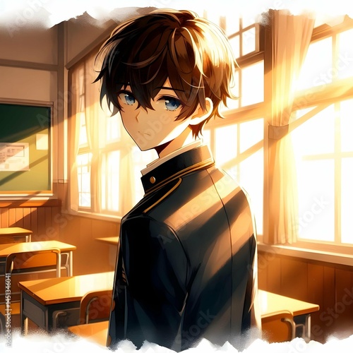 Anime boy in school uniform