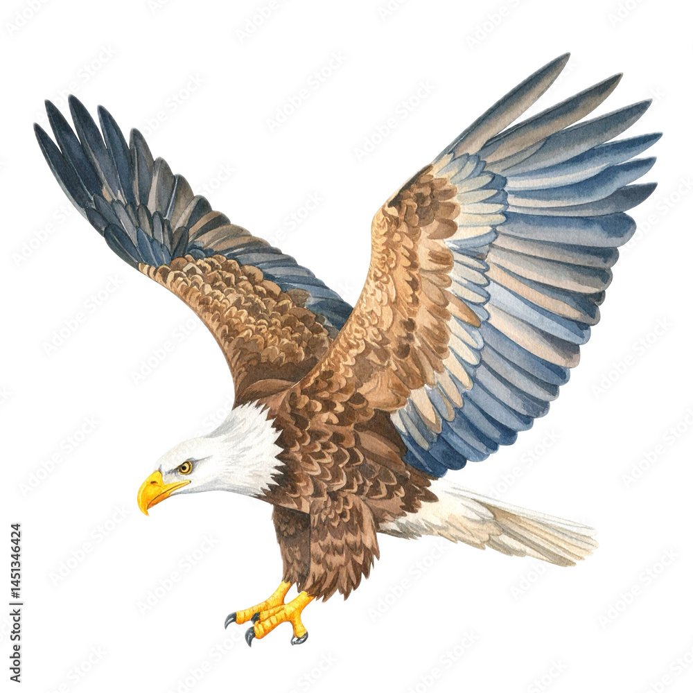 Fototapeta premium Eagle on a white background, spring watercolor illustration, botanical painting