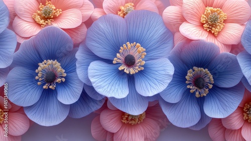 Pastel Dream: A Symphony of Delicate Pink and Blue Flowers