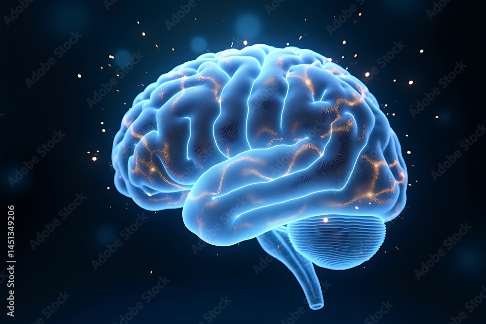 A translucent human brain hovering mid-air with glowing neural circuits and pulsing lights, visualizing artificial intelligence. AI-generated A translucent human brain hovering mid-air with glowing neural circuits and pulsing lights, visualizing artificial intelligence. AI-generated