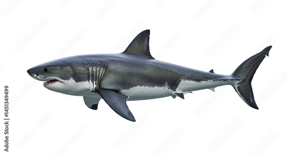 Fototapeta premium Great White Shark Isolated Predatory Fish Marine Animal Underwater