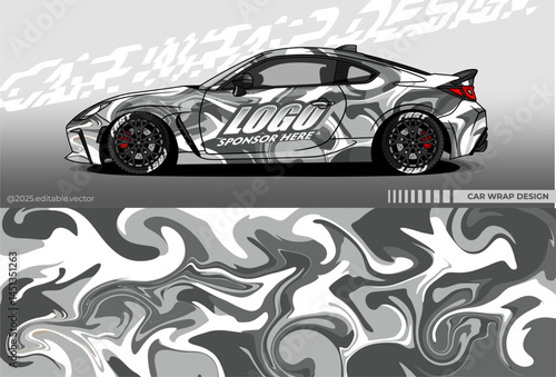 Illustration vector grahic of Car wrap decal with abstract camouflage design. Army colour. Livery car editable. Mockup template sticker vinyl for racing, rally, drift or daily use