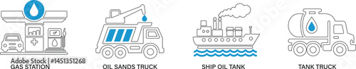  vector icons representing oil and gas industry elements. Includes outline and filled versions. Ideal for energy, industrial, and engineering use.