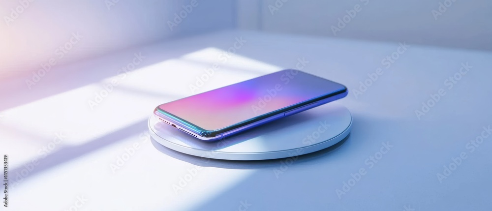 Modern smartphone on wireless charger station. Modern smartphone on wireless charger station.