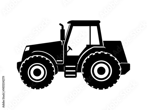Silhouette of Farm Tractor with Large Tires and Cabin Vector Illustration