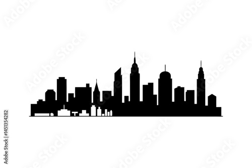 City Skyline Silhouette Vector. Urban Buildings in Black and White