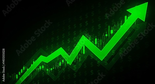 Wallpaper Mural Financial Growth Illustration: Bright Green Arrow Ascending on a Dark Backdrop Torontodigital.ca