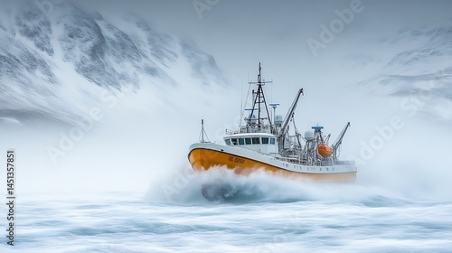 Fishing boat Arctic storm